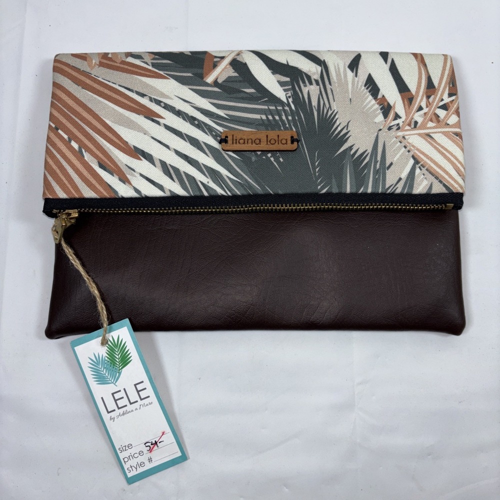Liana Lola Foldover Clutch Tropical Leaf Print‎ Handmade Functional Stylish Chic